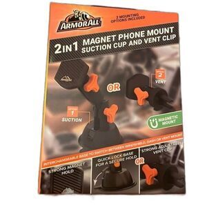 NEW ArmorAll Magnet Phone Mount Suction Cup‎ and Vent Clip Never used In Box